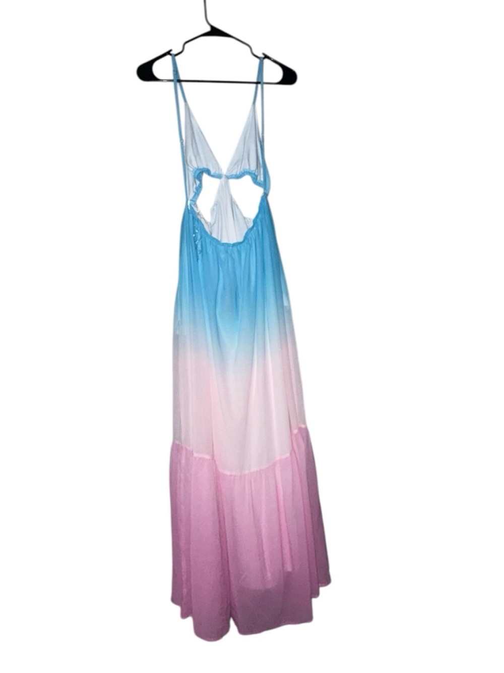 Main Strip Ombre Maxi Dress Cutout Back Blue Pink Size L NWT - Picture 2 of 5